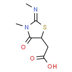 ChemSpider 2D Image | 2-(3-Methyl-2-(methylimino)-4-oxothiazolidin-5-yl)acetic acid | C7H10N2O3S