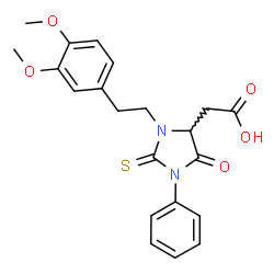 ChemSpider 2D Image | {3-[2-(3,4-Dimethoxyphenyl)ethyl]-5-oxo-1-phenyl-2-thioxo-4-imidazolidinyl}acetic acid | C21H22N2O5S