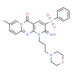 ChemSpider 2D Image | 2-Imino-8-methyl-1-[3-(4-morpholinyl)propyl]-3-(phenylsulfonyl)-1,2-dihydro-5H-dipyrido[1,2-a:2',3'-d]pyrimidin-5-one | C25H27N5O4S