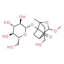 ChemSpider 2D Image | 9-(Hydroxymethyl)-8-methoxy-6-methyl-4-oxo-7-oxatricyclo[4.3.0.0~3,9~]non-1-yl beta-D-glucopyranoside | C17H26O10
