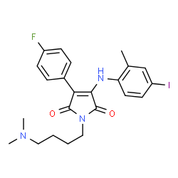ChemSpider 2D Image | 1-[4-(Dimethylamino)butyl]-3-(4-fluorophenyl)-4-[(4-iodo-2-methylphenyl)amino]-1H-pyrrole-2,5-dione | C23H25FIN3O2