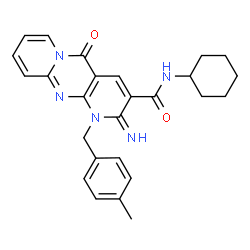 ChemSpider 2D Image | N-Cyclohexyl-2-imino-1-(4-methylbenzyl)-5-oxo-1,5-dihydro-2H-dipyrido[1,2-a:2',3'-d]pyrimidine-3-carboxamide | C26H27N5O2