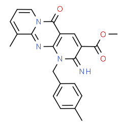 ChemSpider 2D Image | Methyl 2-imino-10-methyl-1-(4-methylbenzyl)-5-oxo-1,5-dihydro-2H-dipyrido[1,2-a:2',3'-d]pyrimidine-3-carboxylate | C22H20N4O3