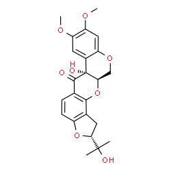 ChemSpider 2D Image | (2R,6aR,12aR)-6a-Hydroxy-2-(2-hydroxy-2-propanyl)-8,9-dimethoxy-1,2,12,12a-tetrahydrochromeno[3,4-b]furo[2,3-h]chromen-6(6aH)-one | C23H24O8