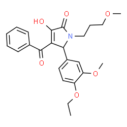 ChemSpider 2D Image | 4-Benzoyl-5-(4-ethoxy-3-methoxyphenyl)-3-hydroxy-1-(3-methoxypropyl)-1,5-dihydro-2H-pyrrol-2-one | C24H27NO6