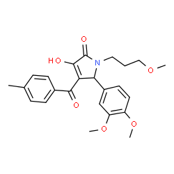 ChemSpider 2D Image | 5-(3,4-Dimethoxyphenyl)-3-hydroxy-1-(3-methoxypropyl)-4-(4-methylbenzoyl)-1,5-dihydro-2H-pyrrol-2-one | C24H27NO6