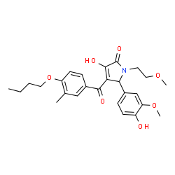 ChemSpider 2D Image | 4-(4-Butoxy-3-methylbenzoyl)-3-hydroxy-5-(4-hydroxy-3-methoxyphenyl)-1-(2-methoxyethyl)-1,5-dihydro-2H-pyrrol-2-one | C26H31NO7