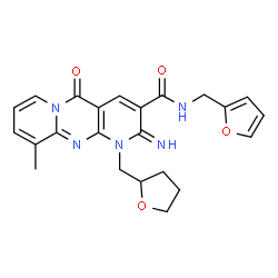 ChemSpider 2D Image | N-(2-Furylmethyl)-2-imino-10-methyl-5-oxo-1-(tetrahydro-2-furanylmethyl)-1,5-dihydro-2H-dipyrido[1,2-a:2',3'-d]pyrimidine-3-carboxamide | C23H23N5O4