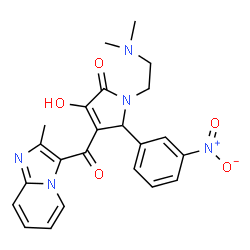 ChemSpider 2D Image | 1-[2-(Dimethylamino)ethyl]-3-hydroxy-4-[(2-methylimidazo[1,2-a]pyridin-3-yl)carbonyl]-5-(3-nitrophenyl)-1,5-dihydro-2H-pyrrol-2-one | C23H23N5O5