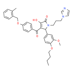 ChemSpider 2D Image | 5-(4-Butoxy-3-methoxyphenyl)-3-hydroxy-1-[3-(1H-imidazol-1-yl)propyl]-4-{4-[(2-methylbenzyl)oxy]benzoyl}-1,5-dihydro-2H-pyrrol-2-one | C36H39N3O6