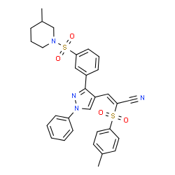 ChemSpider 2D Image | (2Z)-2-[(4-Methylphenyl)sulfonyl]-3-(3-{3-[(3-methyl-1-piperidinyl)sulfonyl]phenyl}-1-phenyl-1H-pyrazol-4-yl)acrylonitrile | C31H30N4O4S2