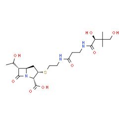 ChemSpider 2D Image | (2S,3S,5R,6S)-3-{[2-({N-[(2S)-2,4-Dihydroxy-3,3-dimethylbutanoyl]-beta-alanyl}amino)ethyl]sulfanyl}-6-[(1S)-1-hydroxyethyl]-7-oxo-1-azabicyclo[3.2.0]heptane-2-carboxylic acid | C20H33N3O8S
