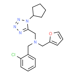 ChemSpider 2D Image | 1-(2-chlorophenyl)-N-[(1-cyclopentyl-5-tetrazolyl)methyl]-N-(2-furanylmethyl)methanamine | C19H22ClN5O
