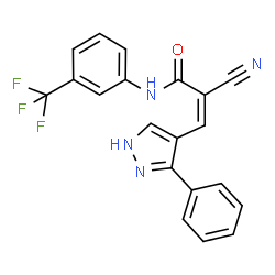 ChemSpider 2D Image | (2Z)-2-Cyano-3-(3-phenyl-1H-pyrazol-4-yl)-N-[3-(trifluoromethyl)phenyl]acrylamide | C20H13F3N4O