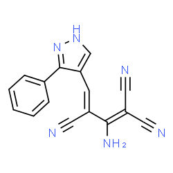 ChemSpider 2D Image | (3Z)-2-Amino-4-(3-phenyl-1H-pyrazol-4-yl)-1,3-butadiene-1,1,3-tricarbonitrile | C16H10N6