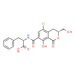 ChemSpider 2D Image | N-{[(3R)-5-Chloro-8-hydroxy-3-(hydroxymethyl)-1-oxo-3,4-dihydro-1H-isochromen-7-yl]carbonyl}-L-phenylalanine | C20H18ClNO7