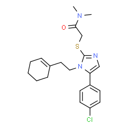 ChemSpider 2D Image | 2-({5-(4-Chlorophenyl)-1-[2-(1-cyclohexen-1-yl)ethyl]-1H-imidazol-2-yl}sulfanyl)-N,N-dimethylacetamide | C21H26ClN3OS