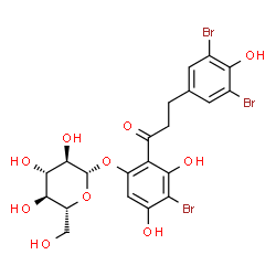 ChemSpider 2D Image | 4-Bromo-2-[3-(3,5-dibromo-4-hydroxyphenyl)propanoyl]-3,5-dihydroxyphenyl beta-D-glucopyranoside | C21H21Br3O10