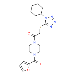 ChemSpider 2D Image | 2-[(1-Cyclohexyl-1H-tetrazol-5-yl)sulfanyl]-1-[4-(2-furoyl)-1-piperazinyl]ethanone | C18H24N6O3S