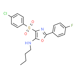 ChemSpider 2D Image | N-Butyl-4-[(4-chlorophenyl)sulfonyl]-2-(4-fluorophenyl)-1,3-oxazol-5-amine | C19H18ClFN2O3S