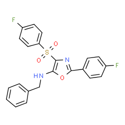 ChemSpider 2D Image | N-Benzyl-2-(4-fluorophenyl)-4-[(4-fluorophenyl)sulfonyl]-1,3-oxazol-5-amine | C22H16F2N2O3S