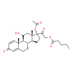ChemSpider 2D Image | 17-Acetoxy-11-hydroxy-3,20-dioxopregna-1,4-dien-21-yl valerate | C28H38O7