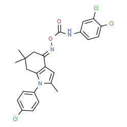 ChemSpider 2D Image | ({(E)-[1-(4-Chlorophenyl)-2,6,6-trimethyl-1,5,6,7-tetrahydro-4H-indol-4-ylidene]amino}oxy)[(3,4-dichlorophenyl)amino]methanone | C24H22Cl3N3O2