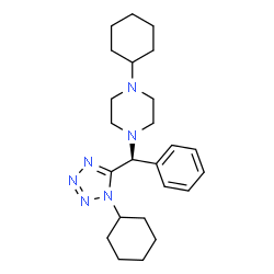 ChemSpider 2D Image | 1-Cyclohexyl-4-[(R)-(1-cyclohexyl-1H-tetrazol-5-yl)(phenyl)methyl]piperazine | C24H36N6