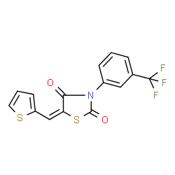 ChemSpider 2D Image | (5E)-5-(2-Thienylmethylene)-3-[3-(trifluoromethyl)phenyl]-1,3-thiazolidine-2,4-dione | C15H8F3NO2S2