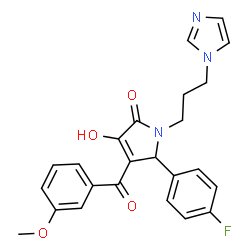 ChemSpider 2D Image | 5-(4-Fluorophenyl)-3-hydroxy-1-[3-(1H-imidazol-1-yl)propyl]-4-(3-methoxybenzoyl)-1,5-dihydro-2H-pyrrol-2-one | C24H22FN3O4