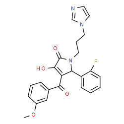 ChemSpider 2D Image | 5-(2-Fluorophenyl)-3-hydroxy-1-[3-(1H-imidazol-1-yl)propyl]-4-(3-methoxybenzoyl)-1,5-dihydro-2H-pyrrol-2-one | C24H22FN3O4