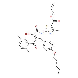 ChemSpider 2D Image | Allyl 2-{3-(2,5-dimethylbenzoyl)-4-hydroxy-5-oxo-2-[4-(pentyloxy)phenyl]-2,5-dihydro-1H-pyrrol-1-yl}-4-methyl-1,3-thiazole-5-carboxylate | C32H34N2O6S