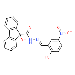 ChemSpider 2D Image | 9-Hydroxy-N'-[(E)-(2-hydroxy-5-nitrophenyl)methylene]-9H-fluorene-9-carbohydrazide | C21H15N3O5