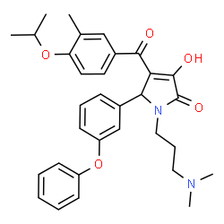 ChemSpider 2D Image | 1-[3-(Dimethylamino)propyl]-3-hydroxy-4-(4-isopropoxy-3-methylbenzoyl)-5-(3-phenoxyphenyl)-1,5-dihydro-2H-pyrrol-2-one | C32H36N2O5