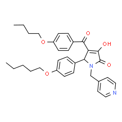 ChemSpider 2D Image | 4-(4-Butoxybenzoyl)-3-hydroxy-5-[4-(pentyloxy)phenyl]-1-(4-pyridinylmethyl)-1,5-dihydro-2H-pyrrol-2-one | C32H36N2O5