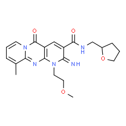 ChemSpider 2D Image | 2-Imino-1-(2-methoxyethyl)-10-methyl-5-oxo-N-(tetrahydro-2-furanylmethyl)-1,5-dihydro-2H-dipyrido[1,2-a:2',3'-d]pyrimidine-3-carboxamide | C21H25N5O4