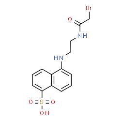 ChemSpider 2D Image | 5-({2-[(Bromoacetyl)amino]ethyl}amino)-1-naphthalenesulfonic acid | C14H15BrN2O4S