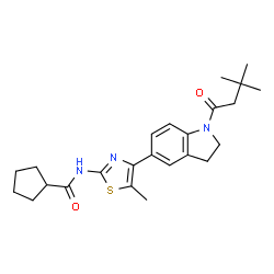 ChemSpider 2D Image | N-{4-[1-(3,3-Dimethylbutanoyl)-2,3-dihydro-1H-indol-5-yl]-5-methyl-1,3-thiazol-2-yl}cyclopentanecarboxamide | C24H31N3O2S