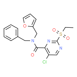 ChemSpider 2D Image | N-Benzyl-5-chloro-2-(ethylsulfonyl)-N-(2-furylmethyl)-4-pyrimidinecarboxamide | C19H18ClN3O4S