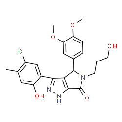 ChemSpider 2D Image | 3-(5-Chloro-2-hydroxy-4-methylphenyl)-4-(3,4-dimethoxyphenyl)-5-(3-hydroxypropyl)-4,5-dihydropyrrolo[3,4-c]pyrazol-6(1H)-one | C23H24ClN3O5