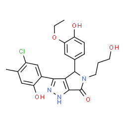 ChemSpider 2D Image | 3-(5-Chloro-2-hydroxy-4-methylphenyl)-4-(3-ethoxy-4-hydroxyphenyl)-5-(3-hydroxypropyl)-4,5-dihydropyrrolo[3,4-c]pyrazol-6(1H)-one | C23H24ClN3O5