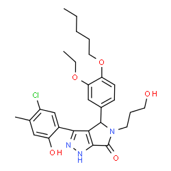 ChemSpider 2D Image | 3-(5-Chloro-2-hydroxy-4-methylphenyl)-4-[3-ethoxy-4-(pentyloxy)phenyl]-5-(3-hydroxypropyl)-4,5-dihydropyrrolo[3,4-c]pyrazol-6(1H)-one | C28H34ClN3O5