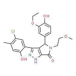 ChemSpider 2D Image | 3-(5-Chloro-2-hydroxy-4-methylphenyl)-4-(3-ethoxy-4-hydroxyphenyl)-5-(2-methoxyethyl)-4,5-dihydropyrrolo[3,4-c]pyrazol-6(1H)-one | C23H24ClN3O5