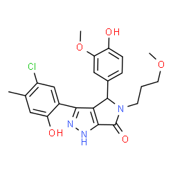 ChemSpider 2D Image | 3-(5-Chloro-2-hydroxy-4-methylphenyl)-4-(4-hydroxy-3-methoxyphenyl)-5-(3-methoxypropyl)-4,5-dihydropyrrolo[3,4-c]pyrazol-6(1H)-one | C23H24ClN3O5