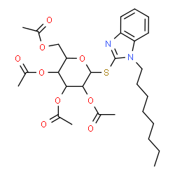 ChemSpider 2D Image | 1-Octyl-1H-benzimidazol-2-yl 2,3,4,6-tetra-O-acetyl-1-thiohexopyranoside | C29H40N2O9S