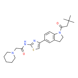 ChemSpider 2D Image | N-{4-[1-(3,3-Dimethylbutanoyl)-2,3-dihydro-1H-indol-5-yl]-1,3-thiazol-2-yl}-2-(1-piperidinyl)acetamide | C24H32N4O2S