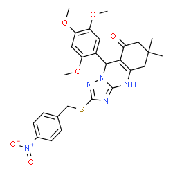 ChemSpider 2D Image | 6,6-Dimethyl-2-[(4-nitrobenzyl)sulfanyl]-9-(2,4,5-trimethoxyphenyl)-5,6,7,9-tetrahydro[1,2,4]triazolo[5,1-b]quinazolin-8(1H)-one | C27H29N5O6S