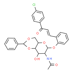 ChemSpider 2D Image | 2-[(1E)-3-(4-Chlorophenyl)-3-oxo-1-propen-1-yl]phenyl 2-acetamido-4,6-O-benzylidene-2-deoxyhexopyranoside | C30H28ClNO7