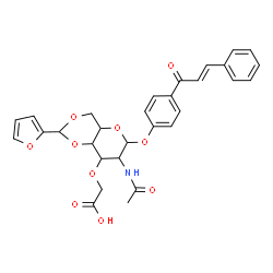 ChemSpider 2D Image | 4-[(2E)-3-Phenyl-2-propenoyl]phenyl 2-acetamido-3-O-(carboxymethyl)-2-deoxy-4,6-O-(2-furylmethylene)hexopyranoside | C30H29NO10