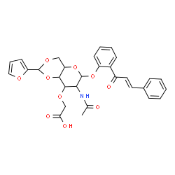 ChemSpider 2D Image | 2-[(2E)-3-Phenyl-2-propenoyl]phenyl 2-acetamido-3-O-(carboxymethyl)-2-deoxy-4,6-O-(2-furylmethylene)hexopyranoside | C30H29NO10